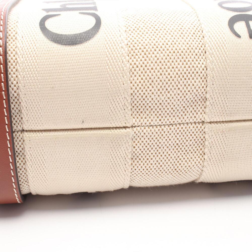 Chloe Woody Handbag Canvas Leather Ivory White Brown - Picture 5 of 5